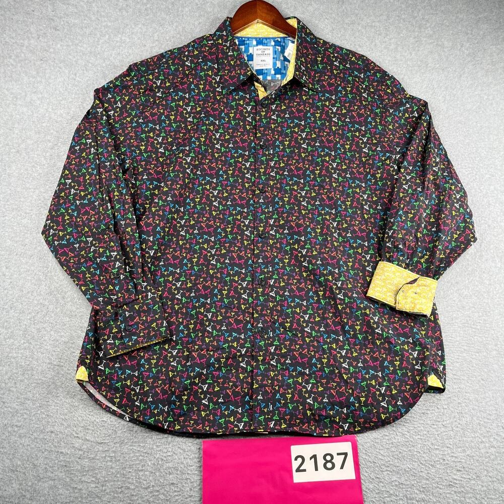 Society Of Threads Colorful Martini Glass Shirt Button Up Long Sleeve New 2XL